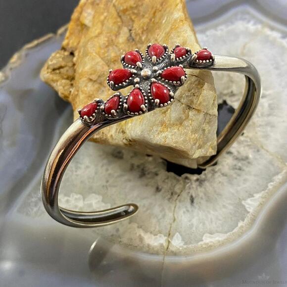 Carolyn Pollack Southwestern Style Sterling Red Jasper Cluster Women's Bracelet - Picture 3 of 10